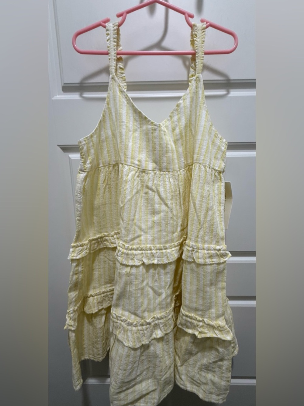 NWT. Girl’s Treasure & Bond Yellow & White Striped Tiered Dress. Size Medium.